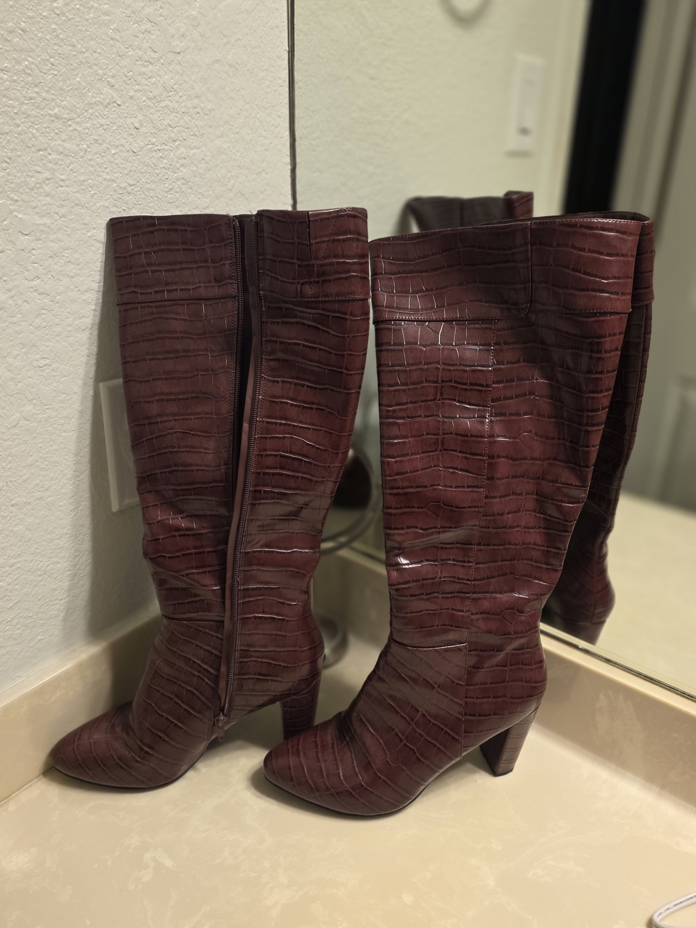Women's Tall Croc-Embossed Burgundy Boots